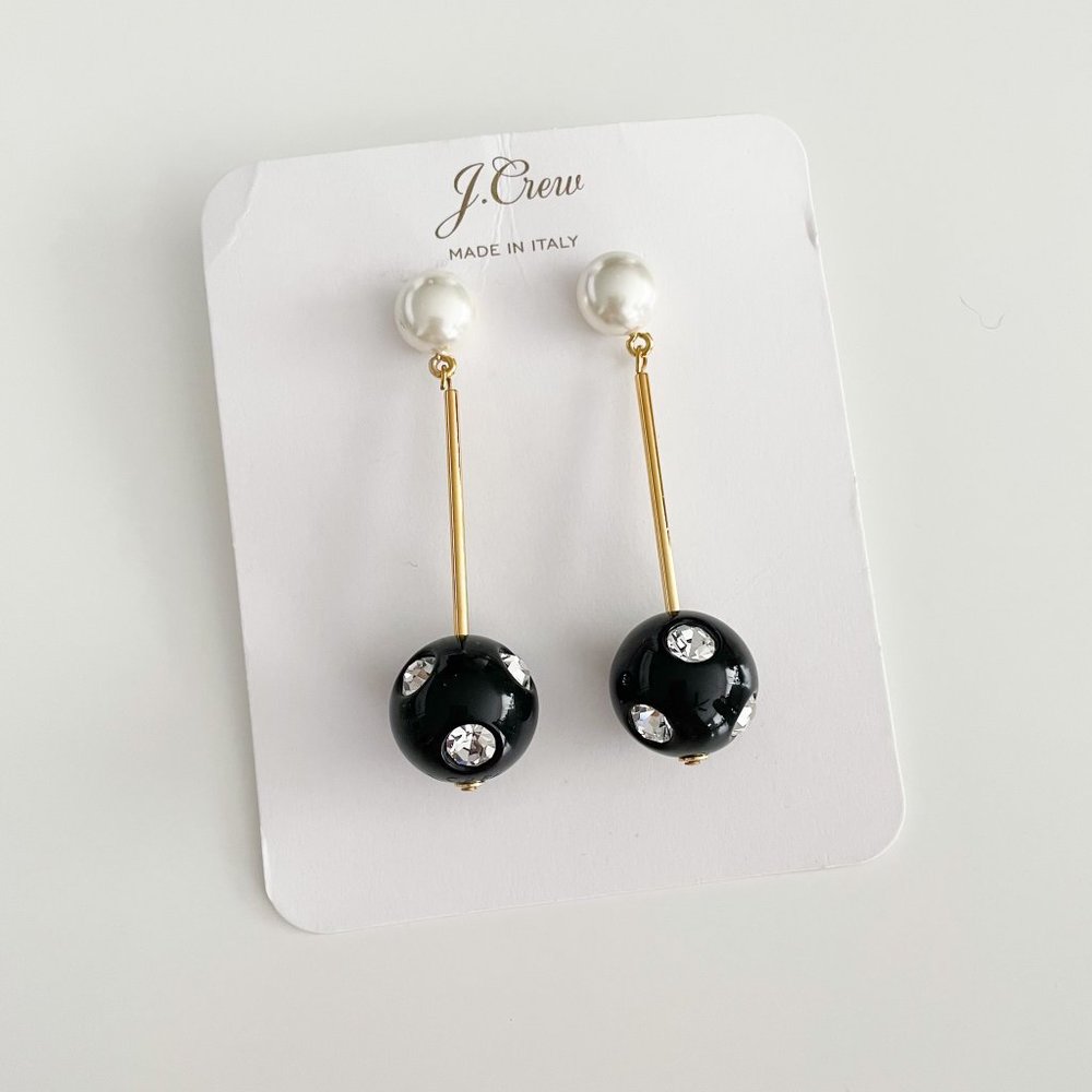 J. Crew Made-in-Italy Pearl and Crystal Drop Earrings (Black) - Picture 3 of 3